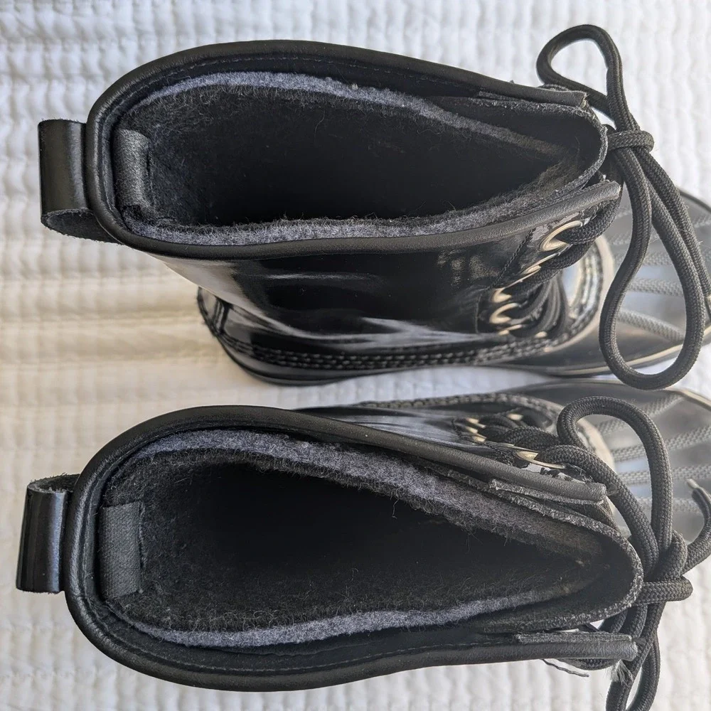 Sorel Dahlia Waterproof Patent Leather Mid Calf‎ Lace Up Snow Boots Black US 9